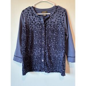 Eddie Bauer Women Cardigan Button Navy Floral XL